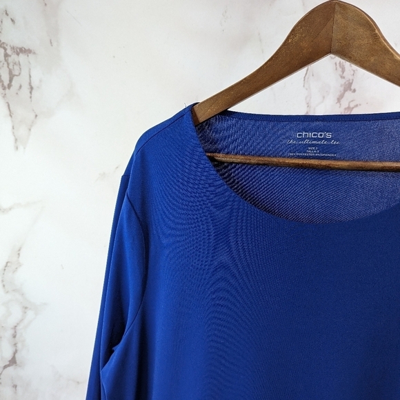 Chicos Shirt Women 3 XL Royal Blue Ultimate Tee Flowy Asymmetric Long Sleeve - Picture 2 of 11